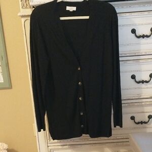 LOFT Classic Black Cardigan with Button Detail, Size L